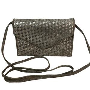 Jay Herbert New York metallic woven silver bag crossbody strap